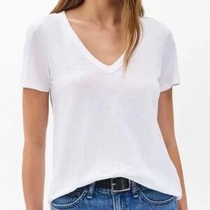 Rag & Bone White V-Neck Short Sleeve T-Shirt Cotton Viscose Size XS EUC